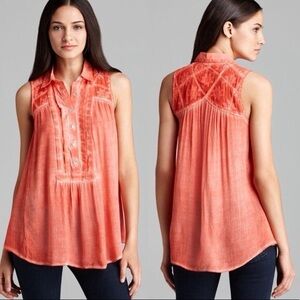 Free People Gauze Tie Dye Tunic Sleeveless Coral Blouse Size M